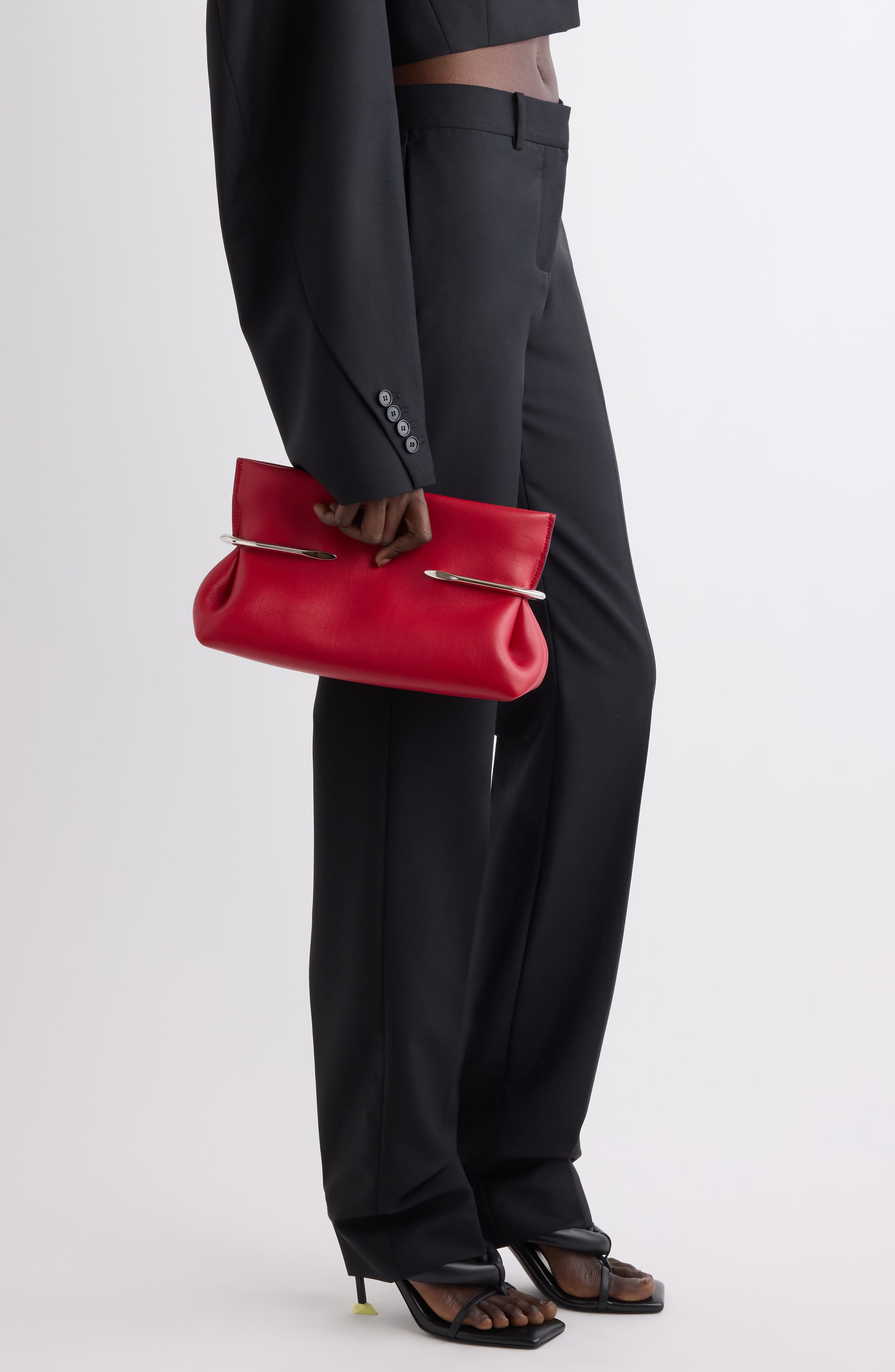 Givenchy Pinch Soft Leather Clutch, Alternate, color, Equestrian Red