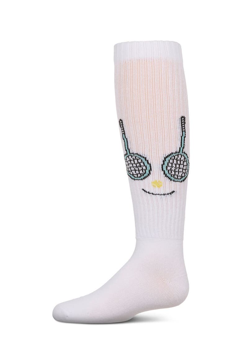 Ribbed Stretch Tennis Smiley Face Knee Sock, Main, color, White