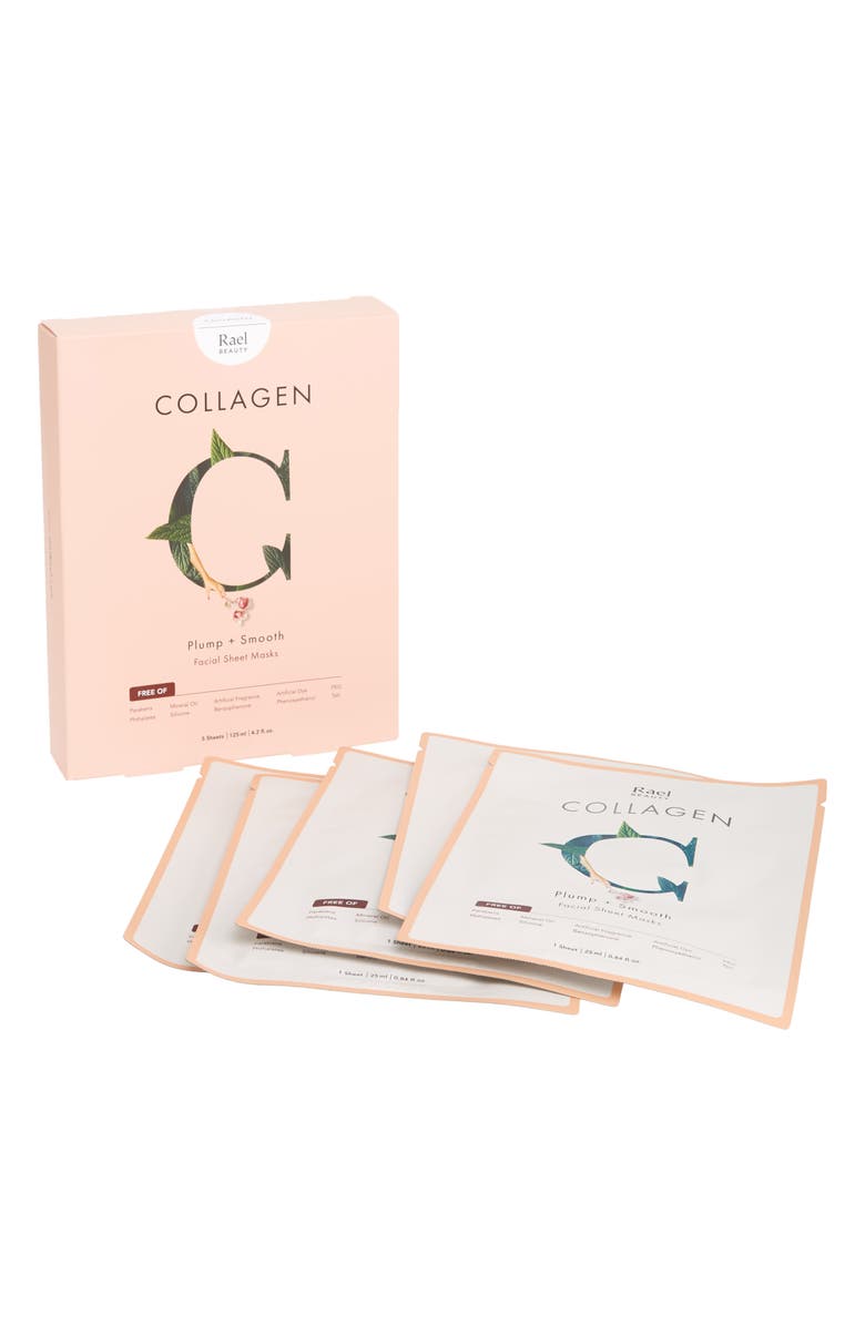 Rael Collagen Plump + Smooth 5-Pack Facial Sheet Masks, Main, color, 