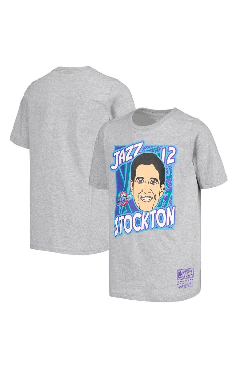 Mitchell & Ness Youth Mitchell & Ness John Stockton Gray Utah Jazz Hardwood Classics King of the Court Player T-Shirt, Main, color, Gray