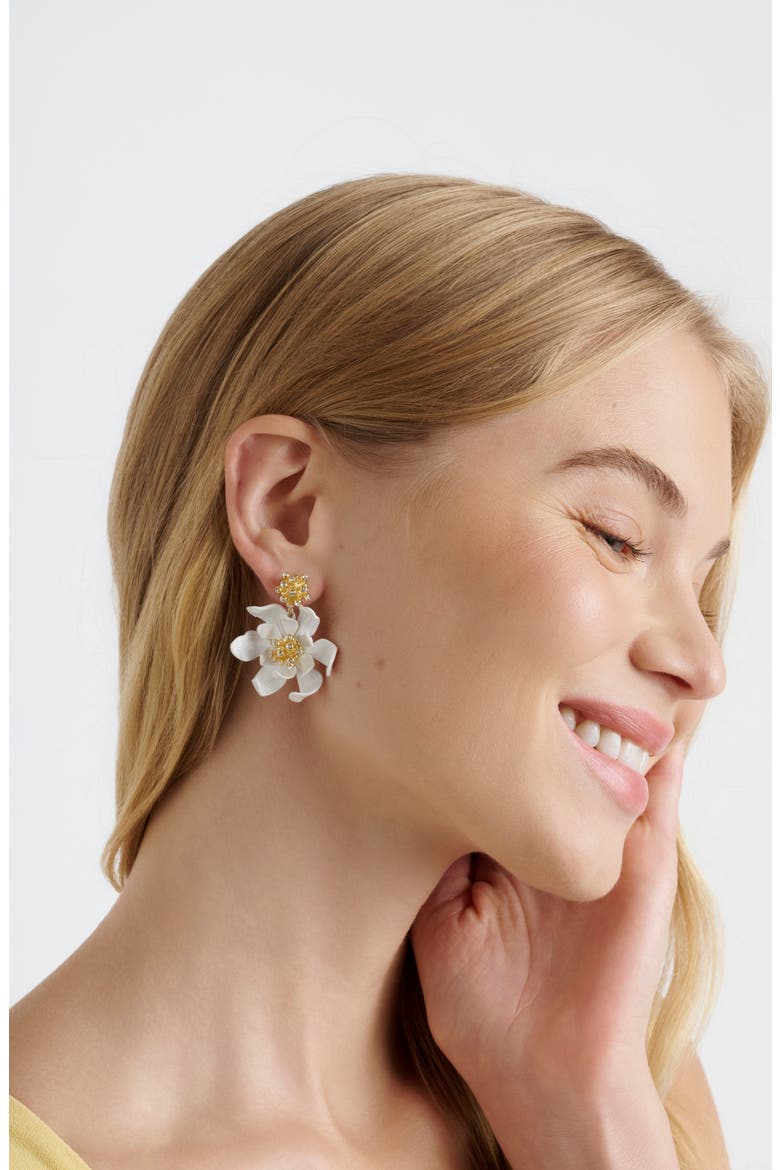 Fulva Furled Flower Enamel Drop Earrings, Alternate, color, METALLIC GOLD
