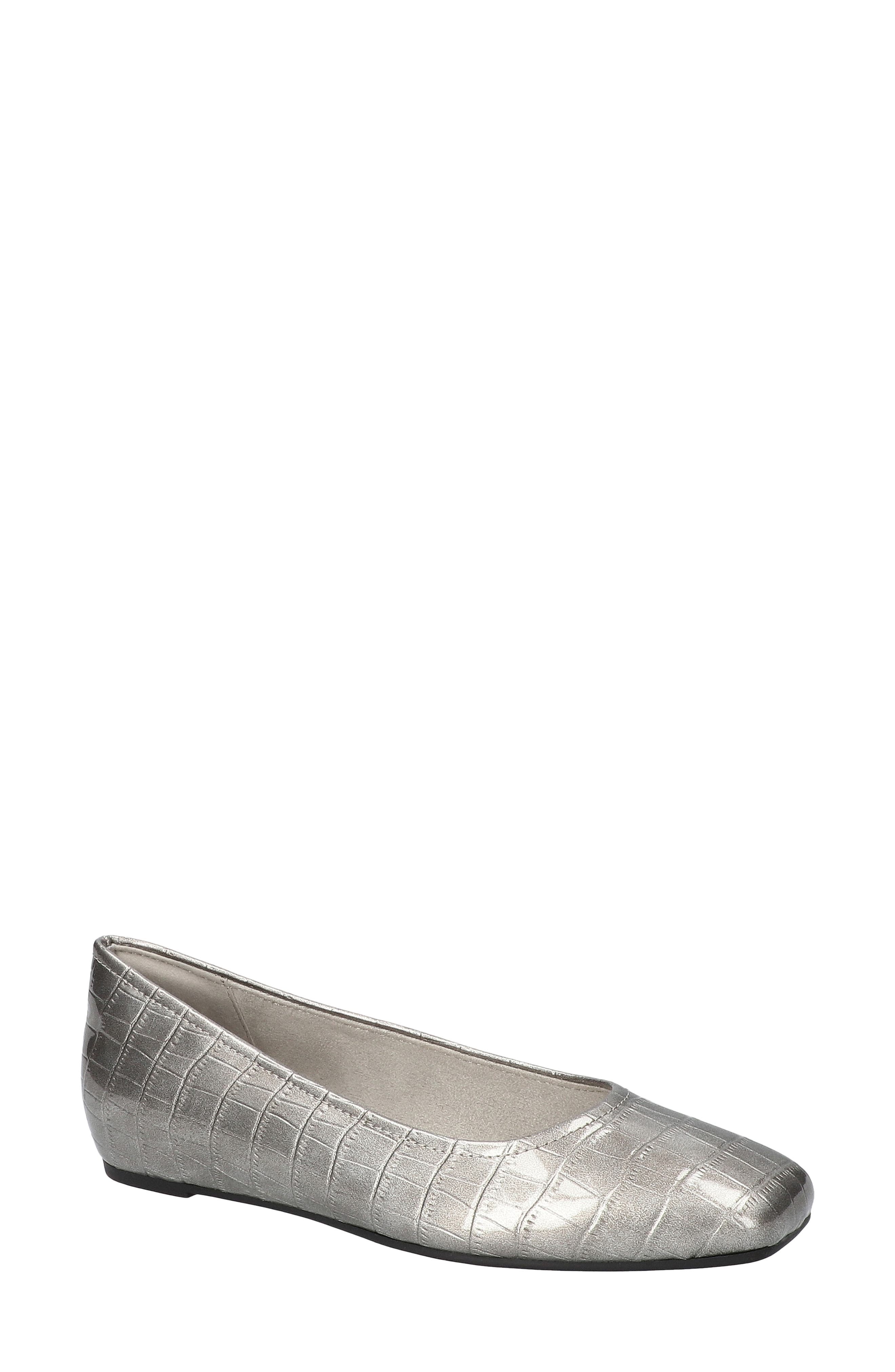 Crescent Faux Leather Skimmer Flat, Main, color, SILVER PATENT CROCO