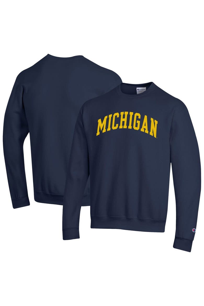 Men's Champion  Navy Michigan Wolverines Basic Arch Fleece Pullover Sweatshirt, Main, color, Navy