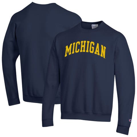 Men's Champion  Navy Michigan Wolverines Basic Arch Fleece Pullover Sweatshirt
