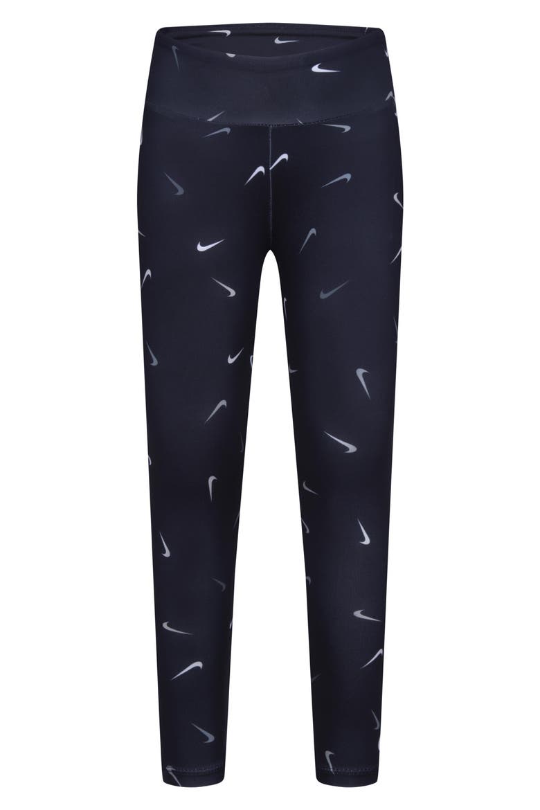 Kids' Swoosh Leggings, Main, color, BLACK
