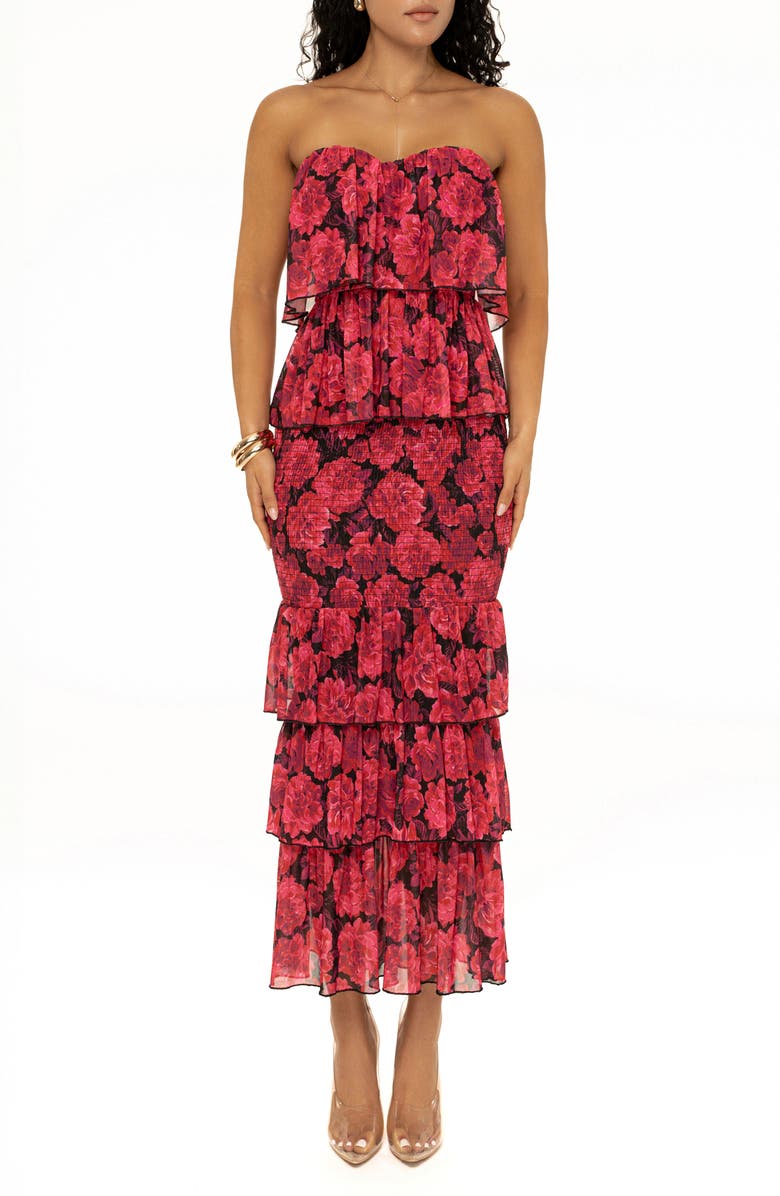 JLUXLABEL Casablanca Floral Tiered Ruffle Dress, Main, color, 