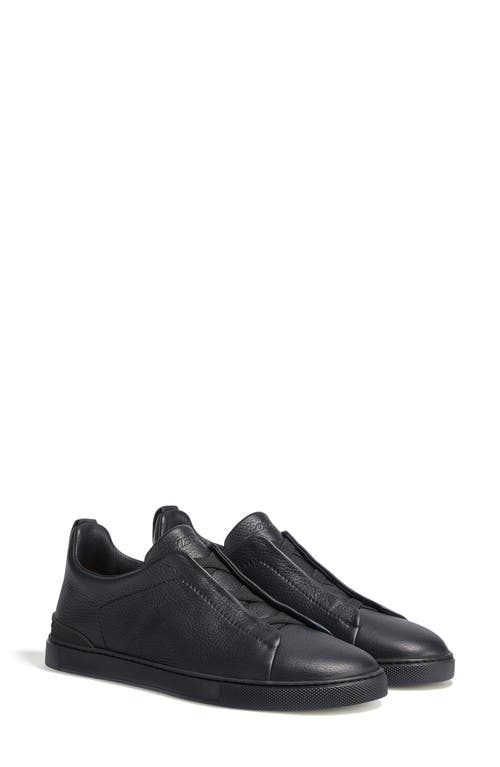 Zegna Triple Stitch Deerskin Leather Slip-on Sneaker In Black