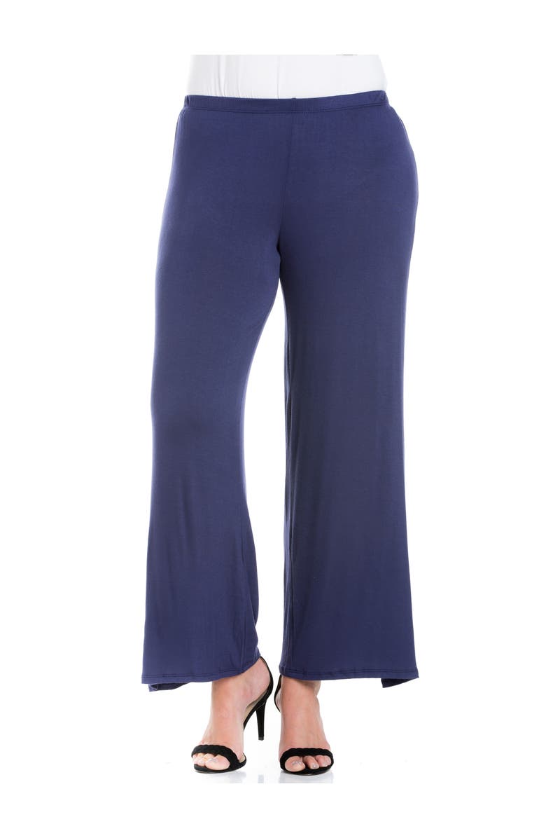 24seven Comfort Apparel Elastic Waist Flared Leg Palazzo Pants, Main, color, Navy