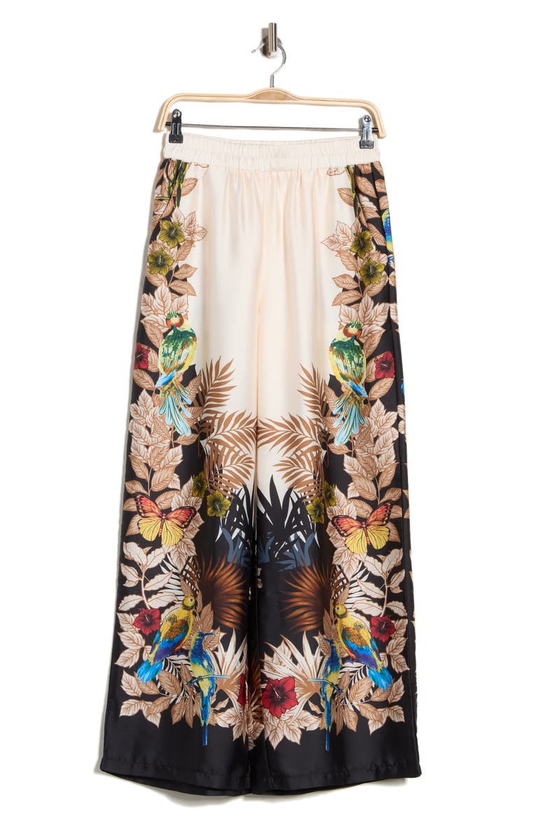 Tropical Print Side Border Wide Leg Pants, Alternate, color, JUNGLE BIRD PRINT