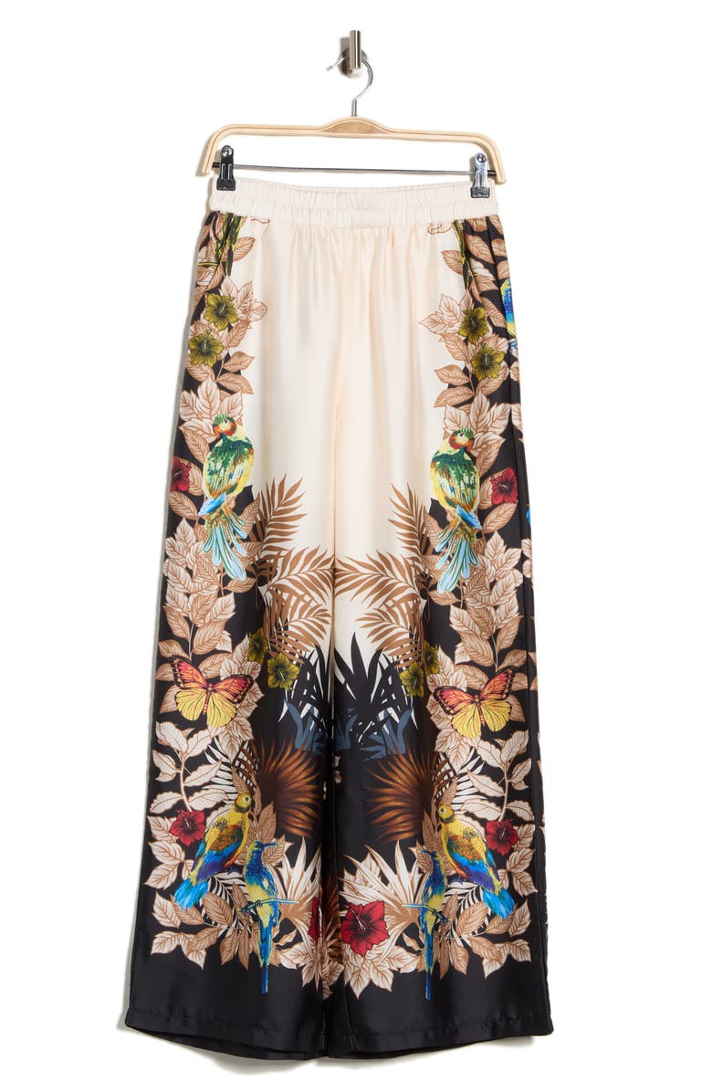 T Tahari Tropical Print Side Border Wide Leg Pants, Alternate, color, Jungle Bird Print