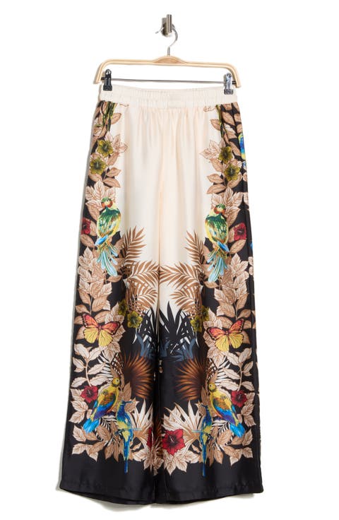 Tropical Print Side Border Wide Leg Pants