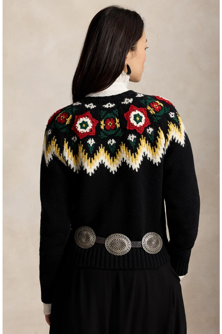 Crocheted Floral Wool & Cotton Sweater, Alternate, color, BLACK