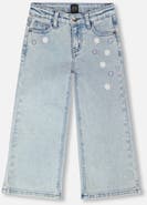 Deux par Deux Wide Leg Embroidery Denim Jeans