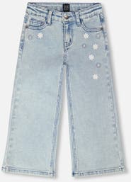 Deux par Deux Wide Leg Embroidery Denim Jeans