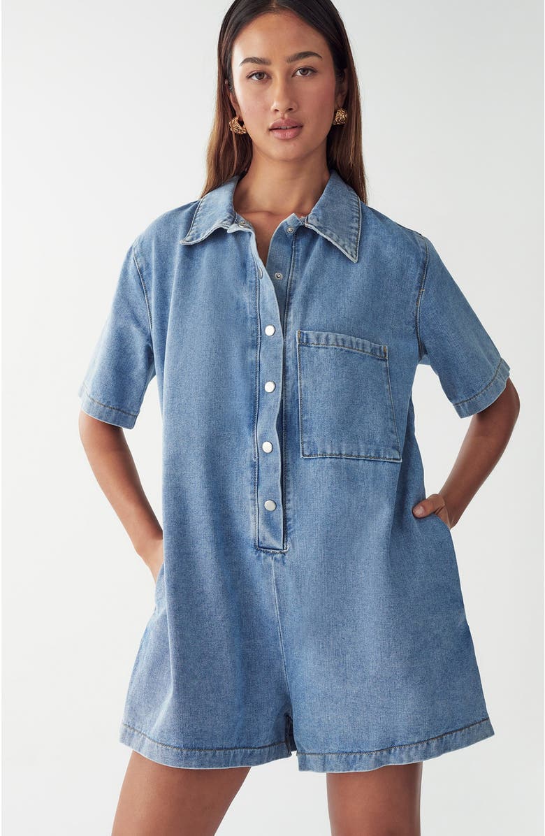 ST MRLO Denim Romper, Alternate, color, Light Blue Wash