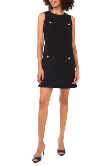 Ted Baker Faux Chest Pocket Bouclé A-line Dress In Black