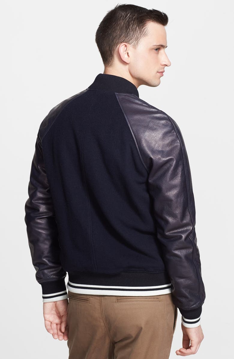 A.P.C. 'Kenickie Teddy' Wool Blend Baseball Jacket with Leather Sleeves, Alternate, color,