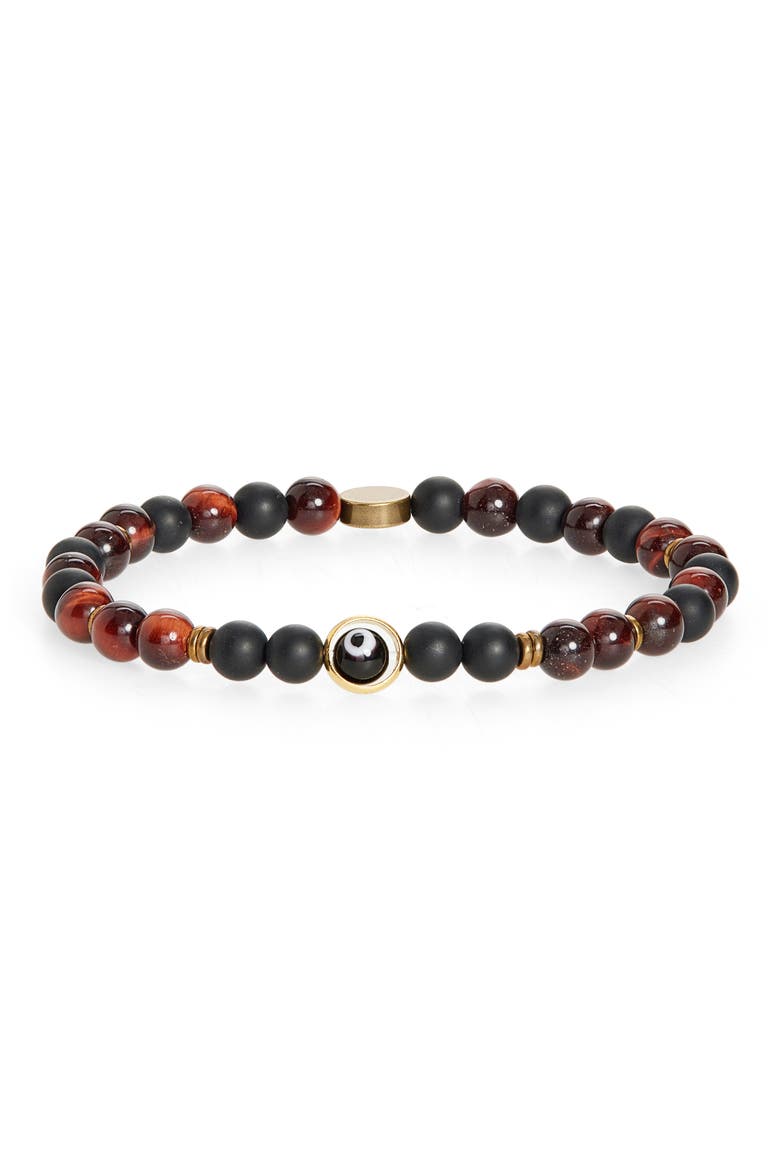 Evil Eye Orbit Beaded Bracelet, Main, color, RED TIGER EYE