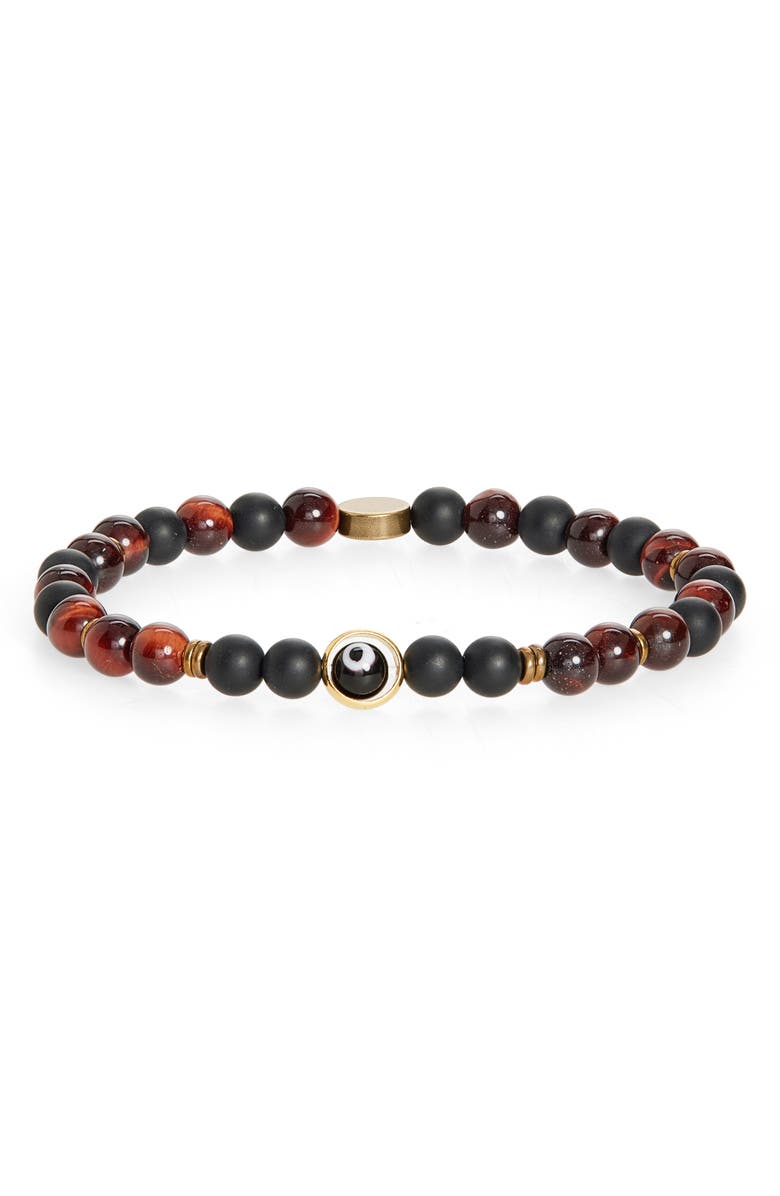 Caputo & Co. Evil Eye Orbit Beaded Bracelet, Main, color, Red Tiger Eye