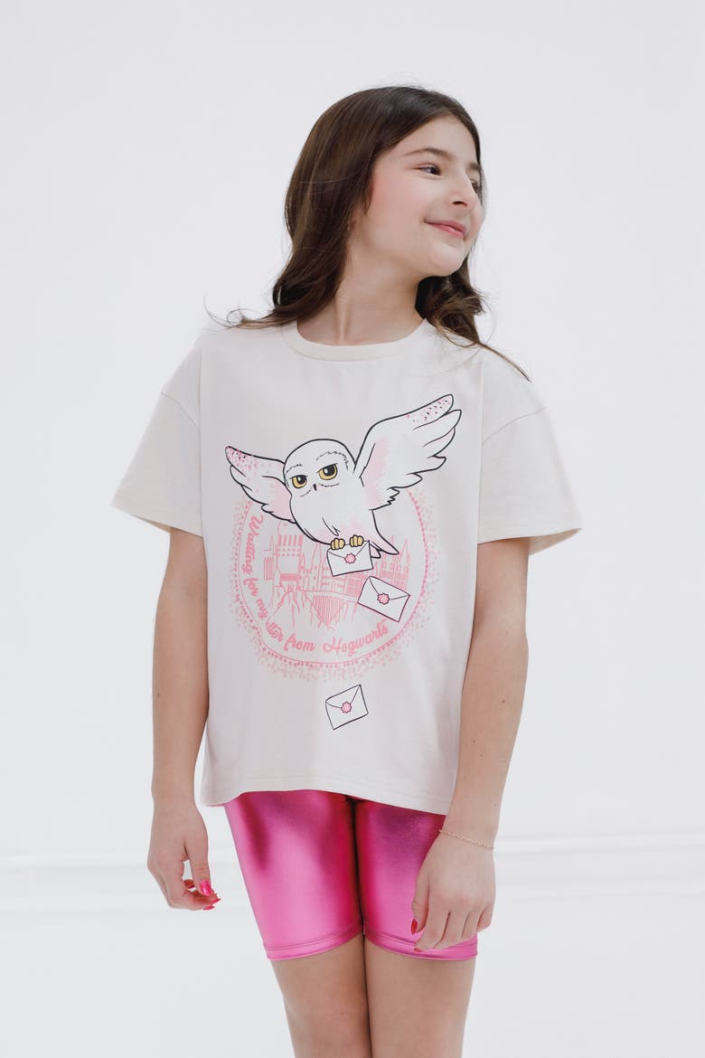 Hedwig 2-Piece T-Shirt and Bike Shorts Set, Alternate, color, Hedwig Beige Pink