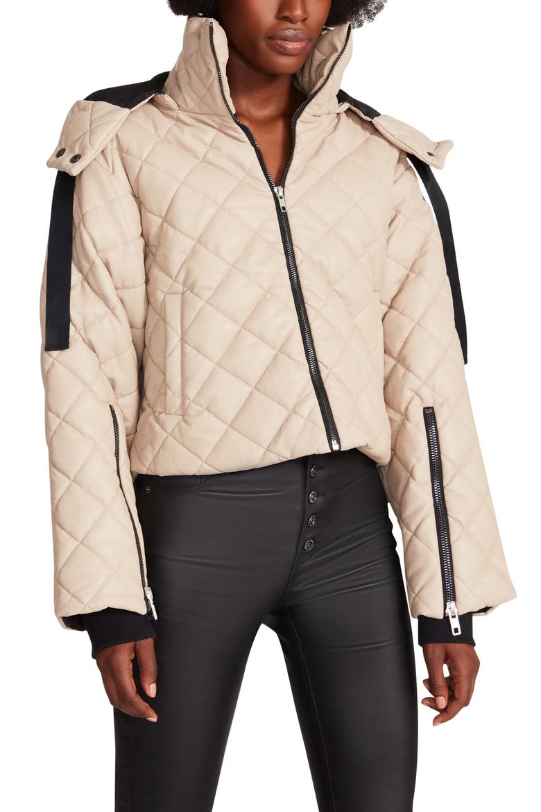 Hayle Quilted Faux Leather Puffer Jacket, Main, color, BEIGE