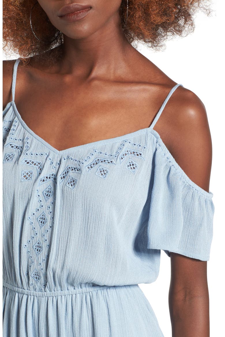 Embroidered Cold Shoulder Romper, Alternate, color, DUSTY BLUE