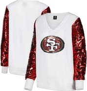 CUCE Women's Cuce White San Francisco 49ers Sequin Sleeve V-Neck Pullover Sweatshirt