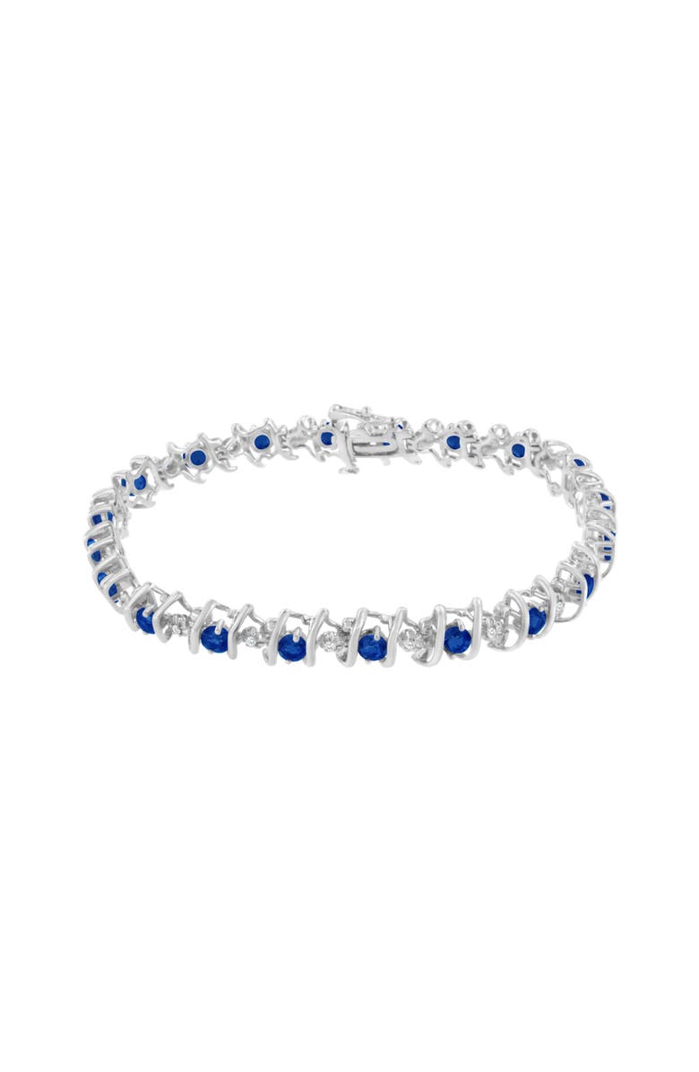 Haus of Brilliance .925 Sterling Silver Lab-Grown Birthstone and 1/6 Cttw Diamond Tennis Bracelet, Alternate, color, Blue Sapphire