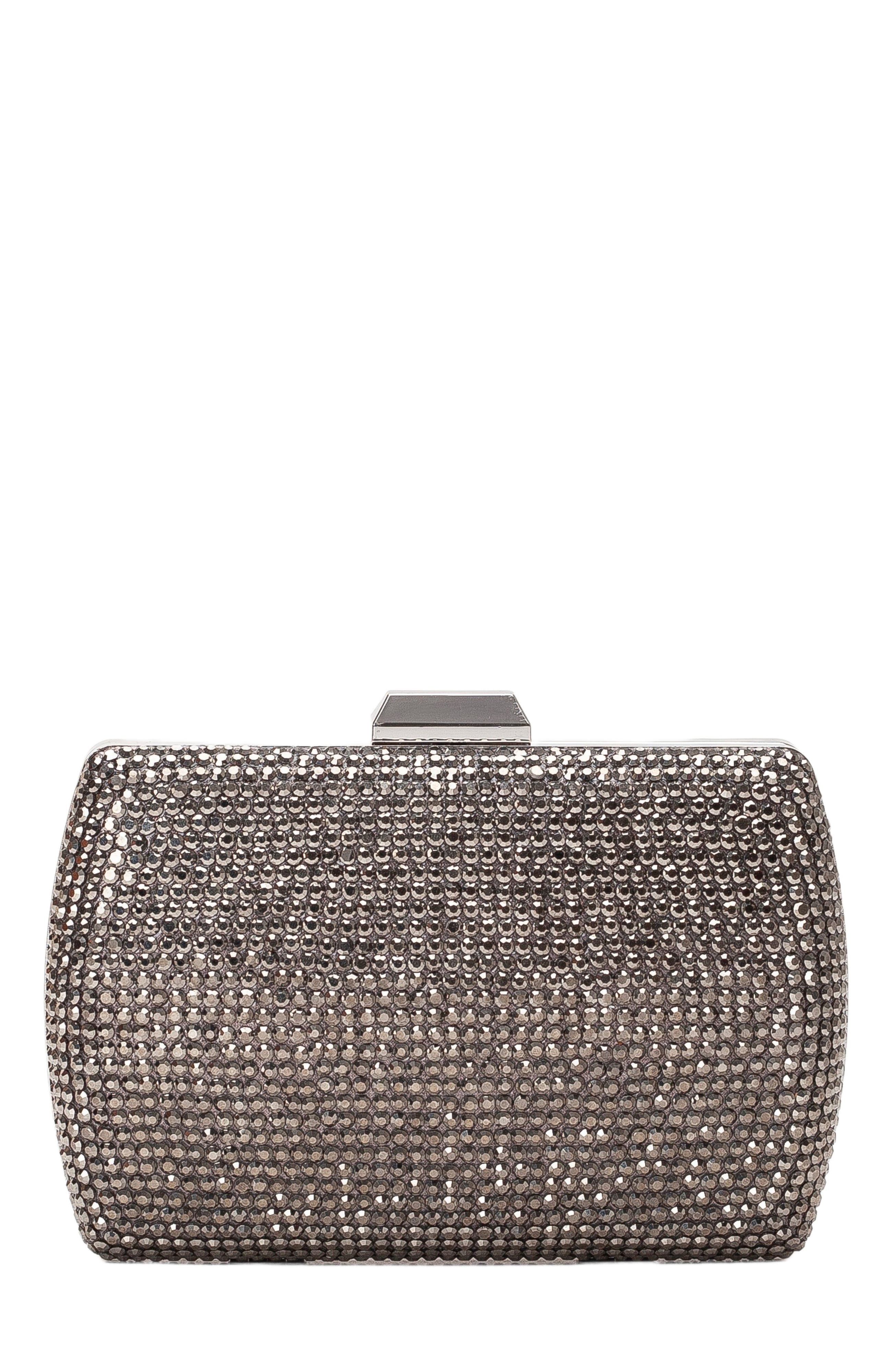 Forever & Always Shoes Francisca Clutch Evening Purse, Main, color, Grey Glitter