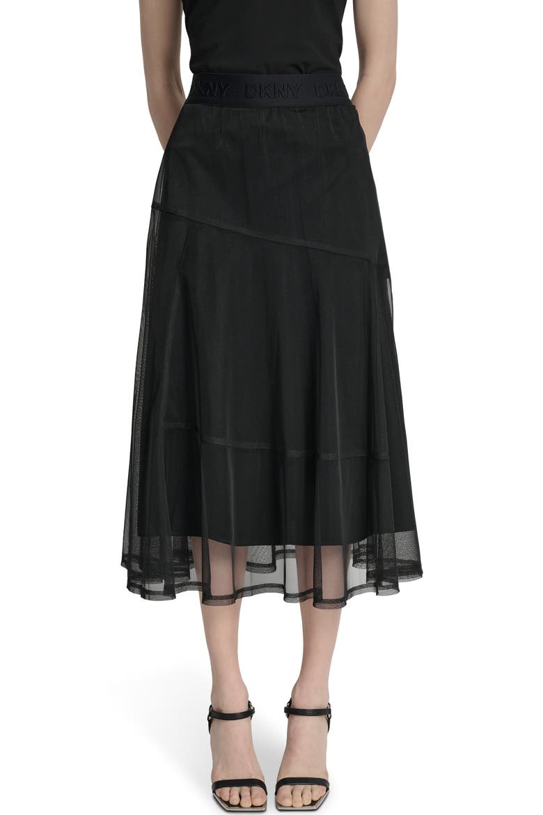 Layered Mesh Midi Skirt, Main, color, BLACK
