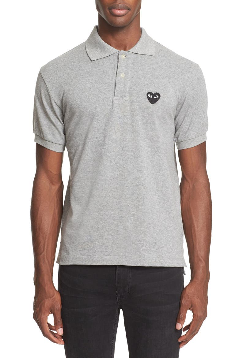 Piqué Polo with Heart Appliqué, Main, color, GREY