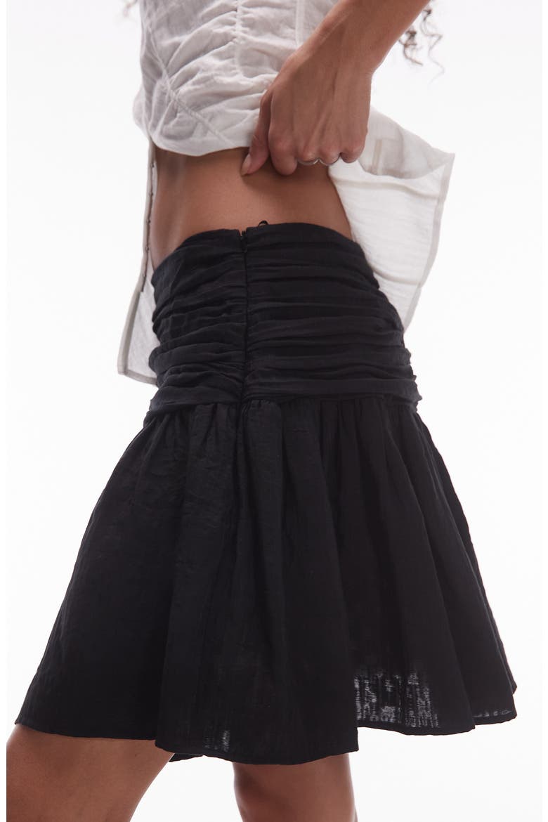 Ruched Drop Waist Cotton Miniskirt, Alternate, color, BLACK