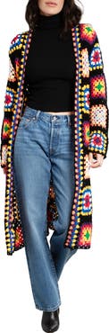 SAACHI Granny Square Crochet Longline Cardigan