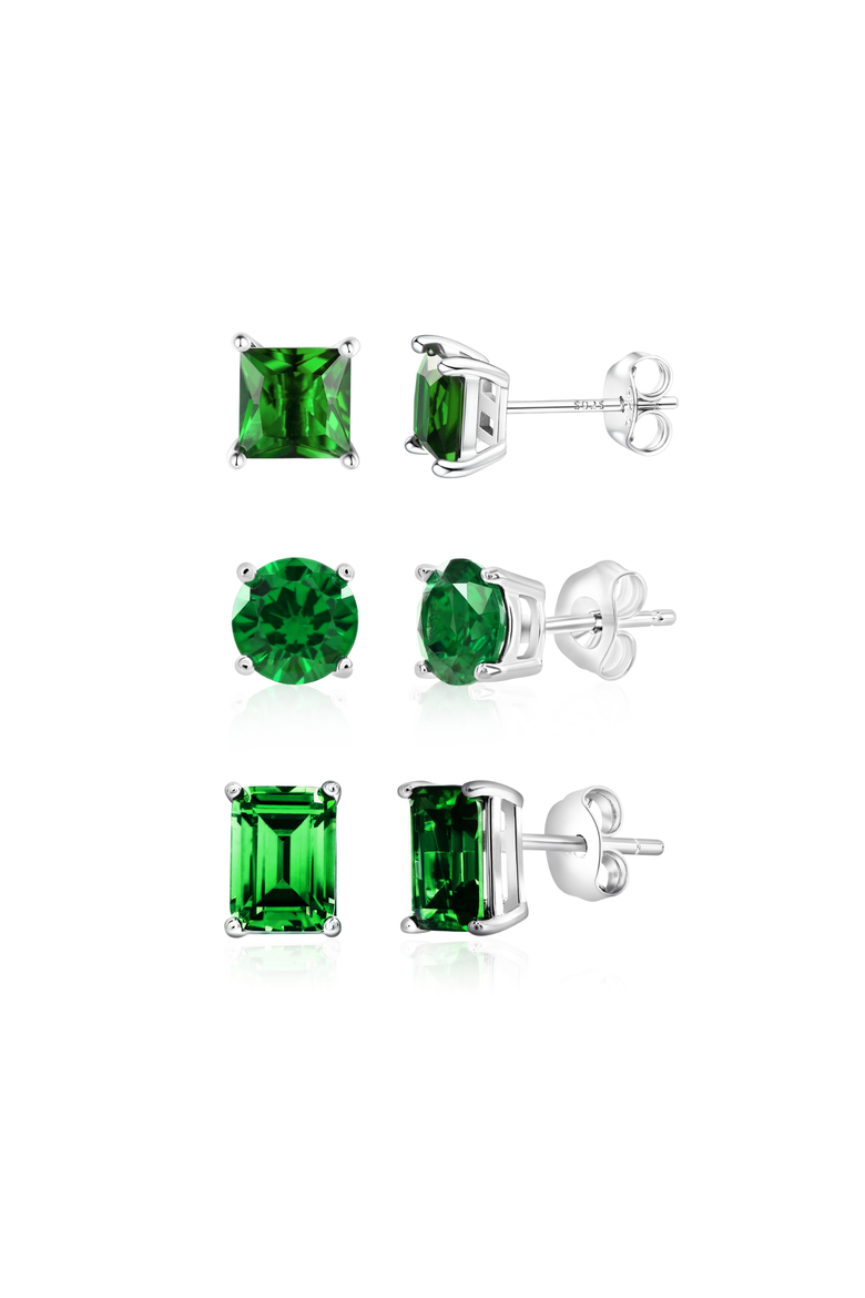 3 Pack Sterling Silver Green Studs, Main, color, Green