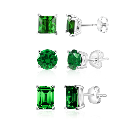 3 Pack Sterling Silver Green Studs