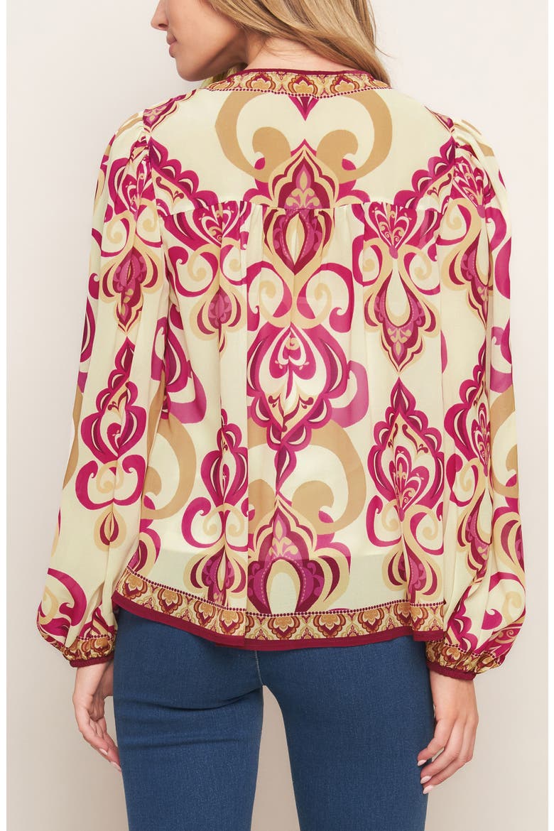 Tie Keyhole Long Sleeve Top, Alternate, color, IVORY PINK