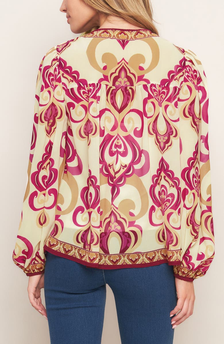 FLYING TOMATO Tie Keyhole Long Sleeve Top, Alternate, color, Ivory Pink