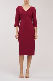Kay Unger Farrah Twist Front Midi Cocktail Dress