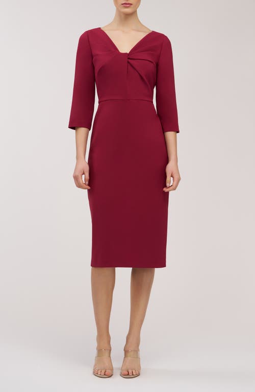 Kay Unger Farrah Twist Front Midi Cocktail Dress In Red