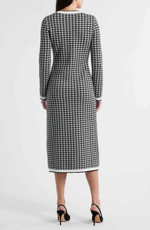Zoe And Claire Houndstooth Long Sleeve Sweater Dress In Multi