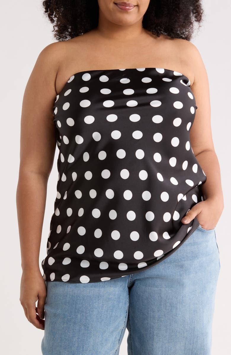 Renee C Polka Dot Strapless Tunic Top, Main, color, Black