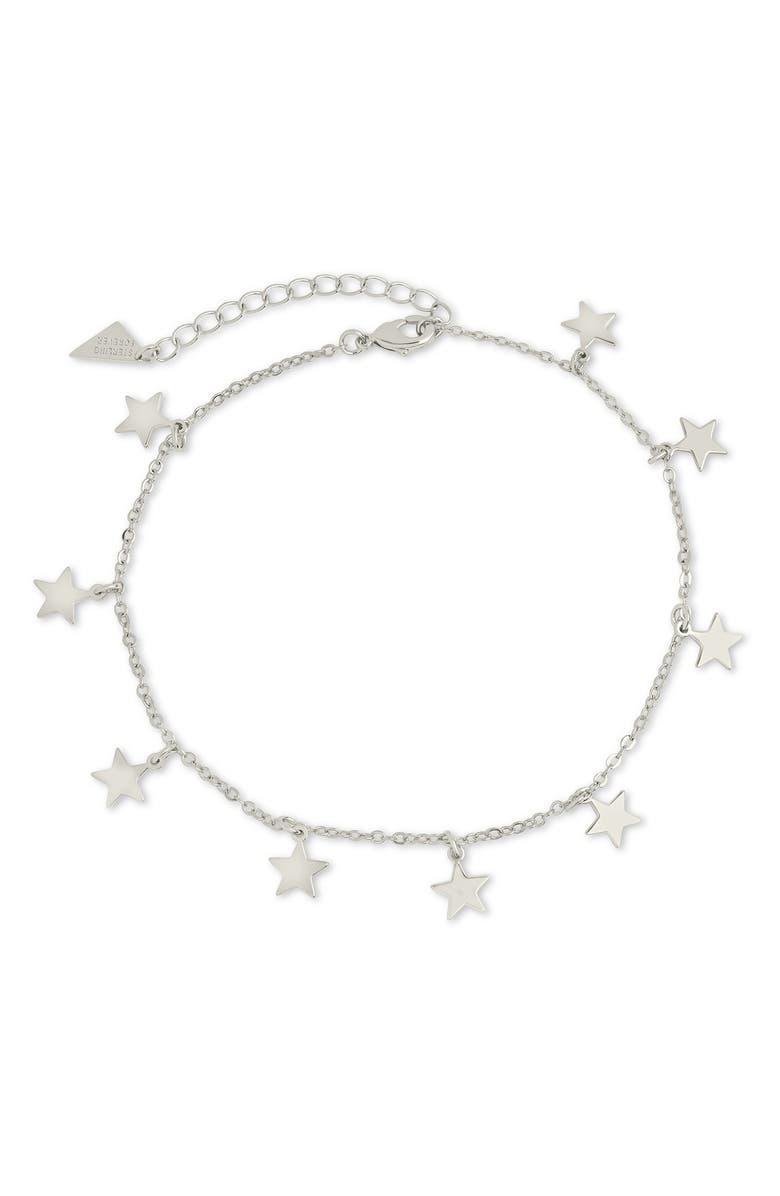 Sterling Forever Sabina Star Charm Anklet, Main, color, Silver
