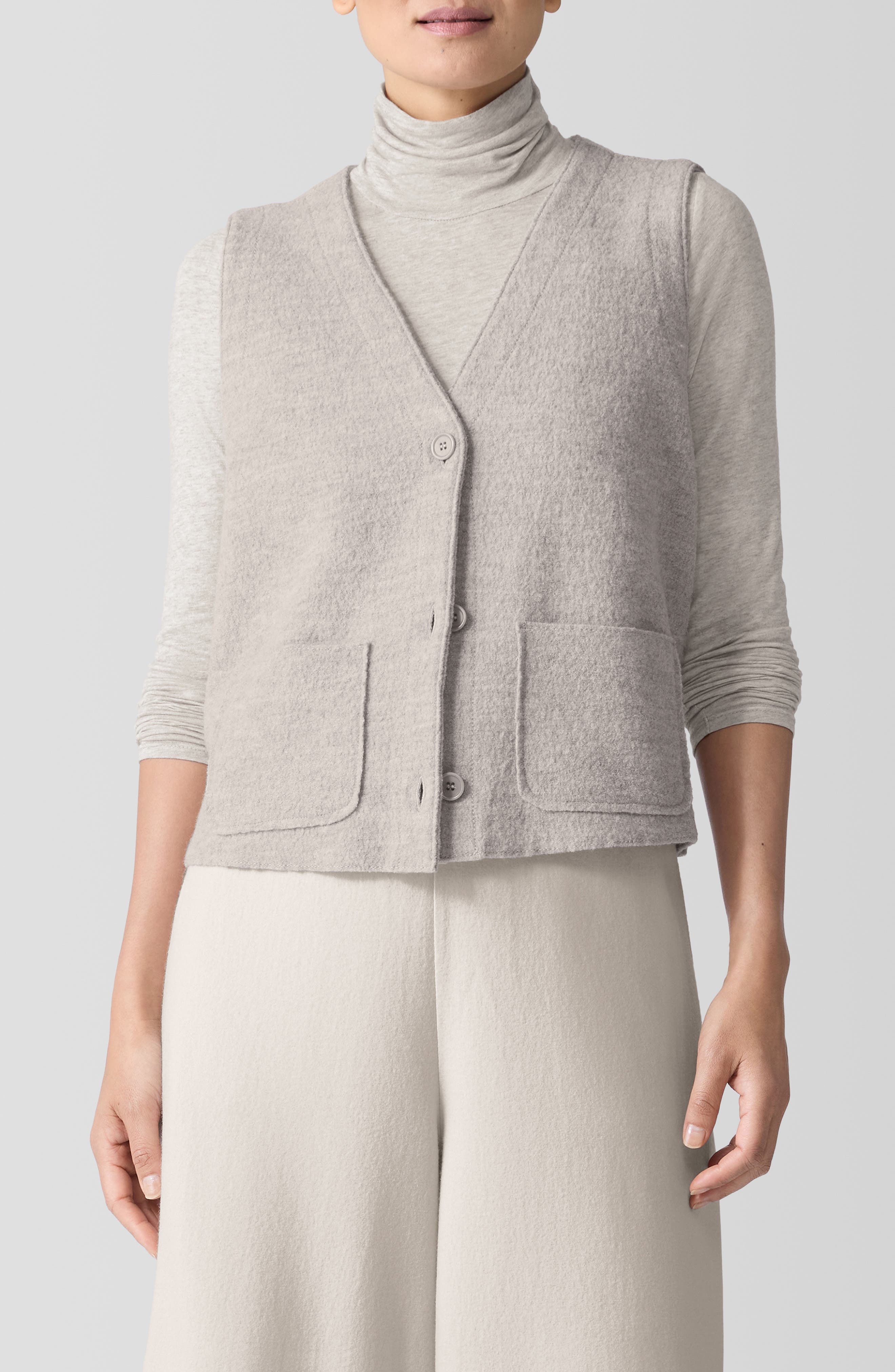 Eileen Fisher Button Front Wool Vest