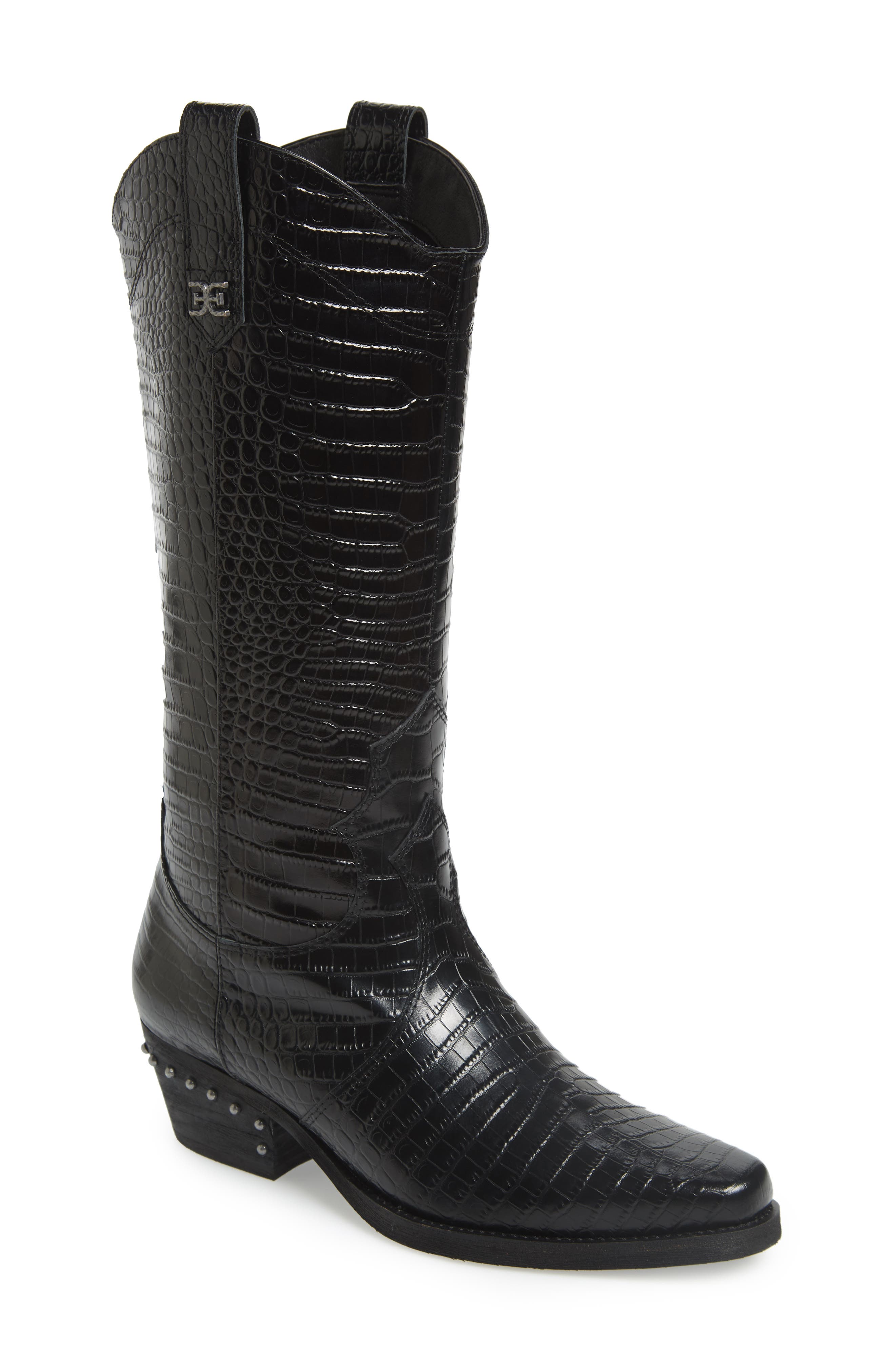Sam Edelman Oakland Croc Embossed Western Boot, Main, color, 