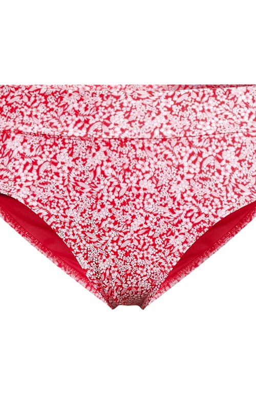Shop Lands' End Chlorine Resistant Pinchless High Waisted Bikini Bottoms In Coral Rose/white Ditsy Lilies