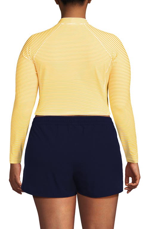 Lands' End Long Sleeve Mock Neck Cropped Upf 50 Sun Protection Rash Guard In Sweet Mango Mini Stripe