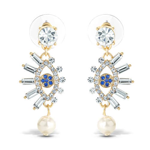Jessica Simpson Evil Eye Dangle Earrings With Pearl & Rhinestones