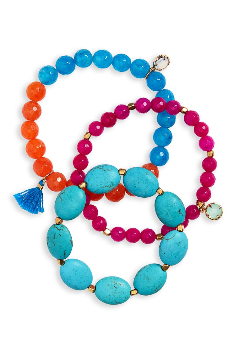 Set of 3 Stretch Bracelets, Main, color, BRIGHT MULTI