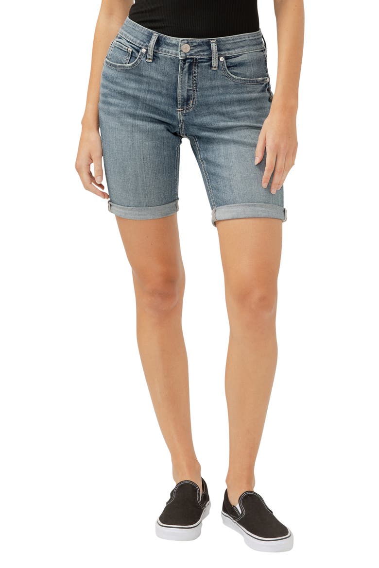 Elyse Curvy Denim Bermuda Shorts, Main, color, INDIGO