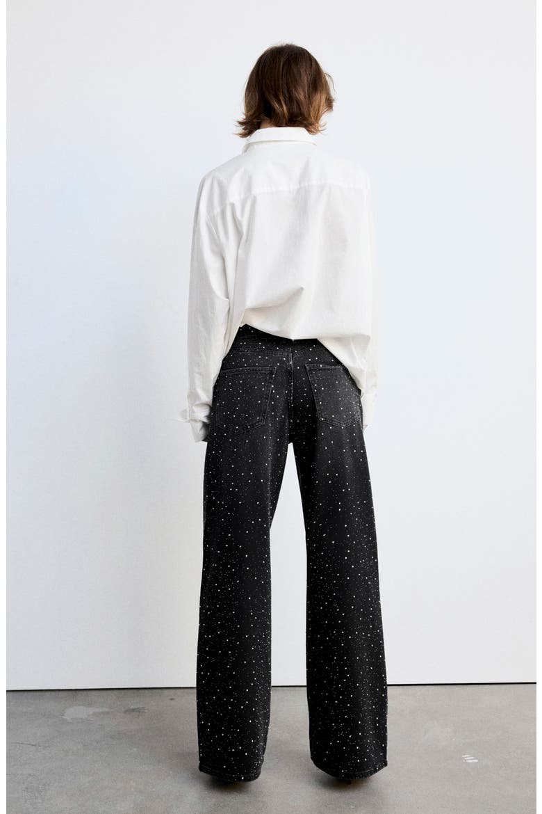 Caribe Rhinestone Embellished Wide Leg Jeans, Alternate, color, BLACK DENIM